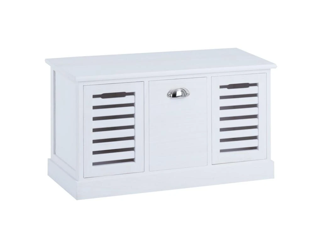 Banc De Rangement TRIENT Meuble Bas Coffre Et 3 Caisses De Rangement, En MDF Et Bois De Paulownia Blanc 1 Banc De Rangement TRIENT Meuble Bas Coffre Et 3 Caisses De Rangement, En MDF Et Bois De Paulownia Blanc