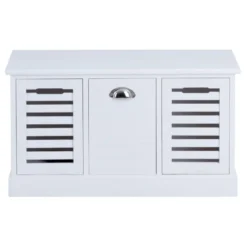 Banc De Rangement TRIENT Meuble Bas Coffre Et 3 Caisses De Rangement, En MDF Et Bois De Paulownia Blanc 7 Banc De Rangement TRIENT Meuble Bas Coffre Et 3 Caisses De Rangement, En MDF Et Bois De Paulownia Blanc -Promos Chesteris Boutique banc 13827723