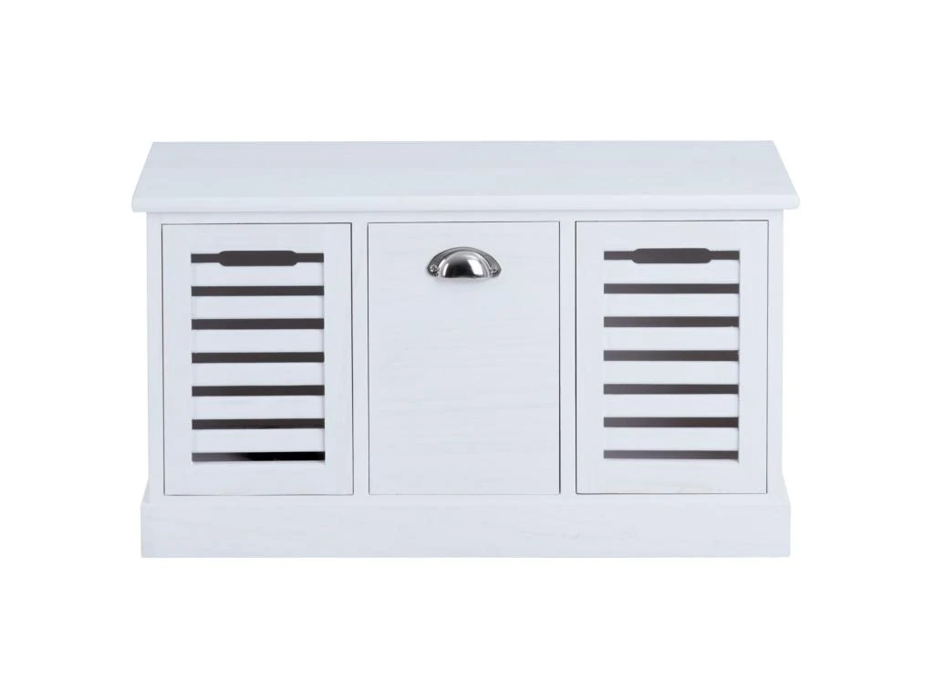 Banc De Rangement TRIENT Meuble Bas Coffre Et 3 Caisses De Rangement, En MDF Et Bois De Paulownia Blanc 3 Banc De Rangement TRIENT Meuble Bas Coffre Et 3 Caisses De Rangement, En MDF Et Bois De Paulownia Blanc – Image 3