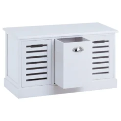 Banc De Rangement TRIENT Meuble Bas Coffre Et 3 Caisses De Rangement, En MDF Et Bois De Paulownia Blanc 8 Banc De Rangement TRIENT Meuble Bas Coffre Et 3 Caisses De Rangement, En MDF Et Bois De Paulownia Blanc -Promos Chesteris Boutique banc 13827725