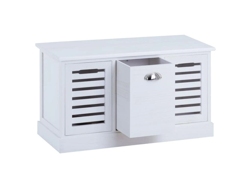 Banc De Rangement TRIENT Meuble Bas Coffre Et 3 Caisses De Rangement, En MDF Et Bois De Paulownia Blanc 4 Banc De Rangement TRIENT Meuble Bas Coffre Et 3 Caisses De Rangement, En MDF Et Bois De Paulownia Blanc – Image 4