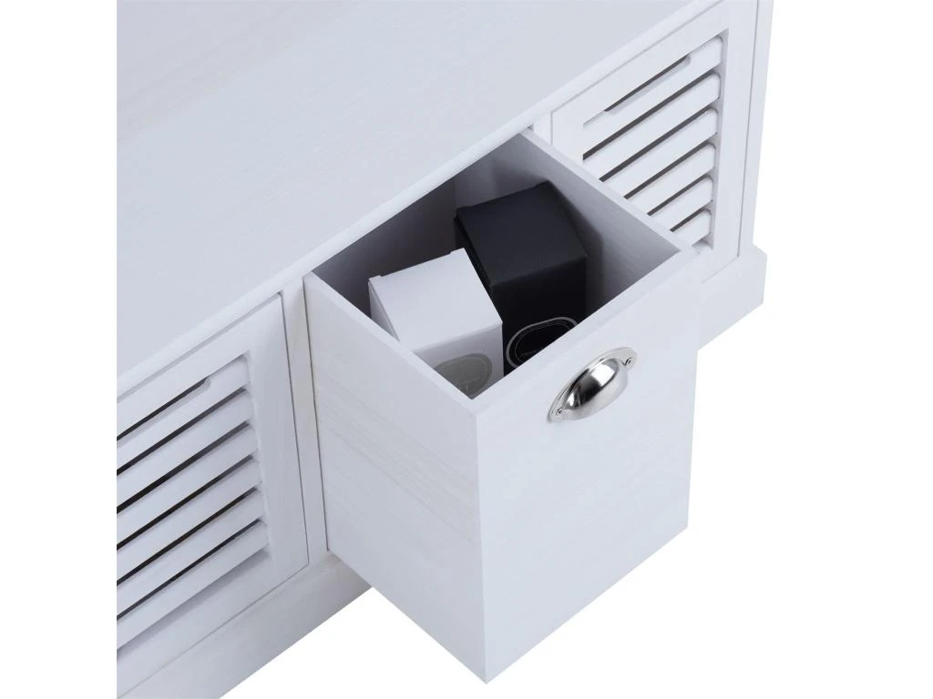 Banc De Rangement TRIENT Meuble Bas Coffre Et 3 Caisses De Rangement, En MDF Et Bois De Paulownia Blanc 5 Banc De Rangement TRIENT Meuble Bas Coffre Et 3 Caisses De Rangement, En MDF Et Bois De Paulownia Blanc – Image 5