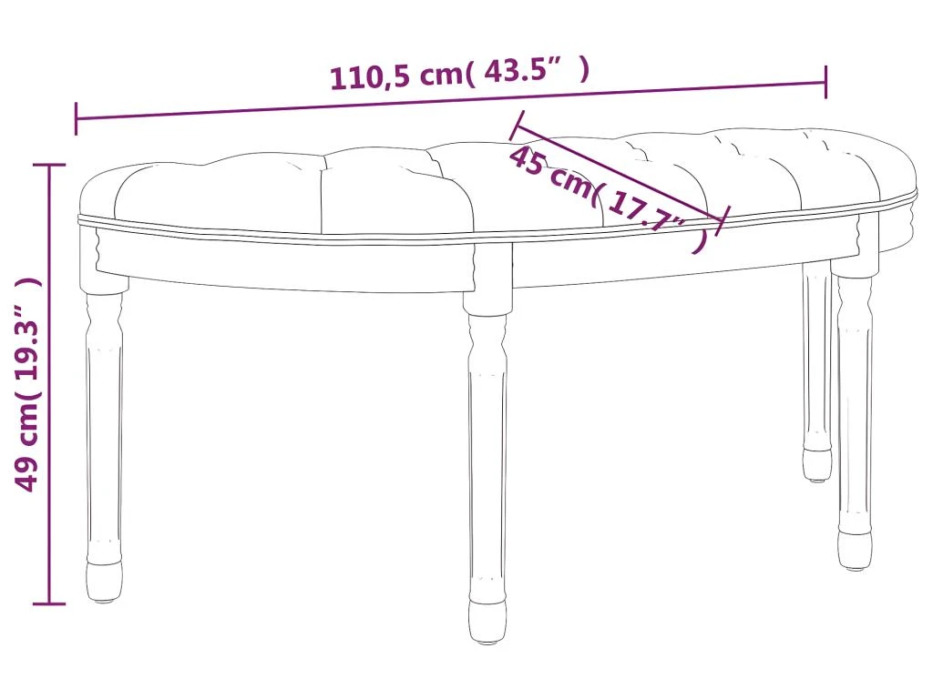 Banc Gris Foncé 110,5x45x49 Cm Velours 8 Banc Gris Foncé 110,5x45x49 Cm Velours – Image 8