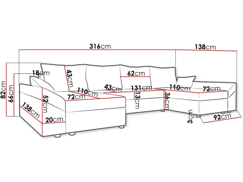 Canapé Panoramique "Vaugirard" - Tissu - 5 Places - Noir 4 Canapé Panoramique "Vaugirard" - Tissu - 5 Places - Noir – Image 4