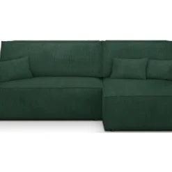 Canapé D'angle Convertible Réversible 4 Places Avec Coffre De Rangement En Velours Côtelé Vert Foncé - Livia