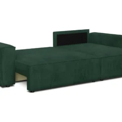 Canapé D'angle Convertible Réversible 4 Places Avec Coffre De Rangement En Velours Côtelé Vert Foncé - Livia -Promos Chesteris Boutique canape 10552917