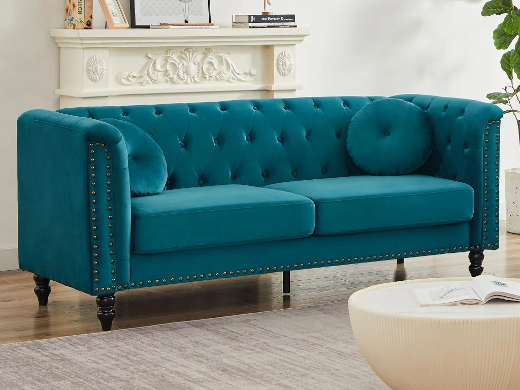 Canapés 3 Places Et 2 Places En Velours Bleu Canard TURNER 3 Canapés 3 Places Et 2 Places En Velours Bleu Canard TURNER – Image 3