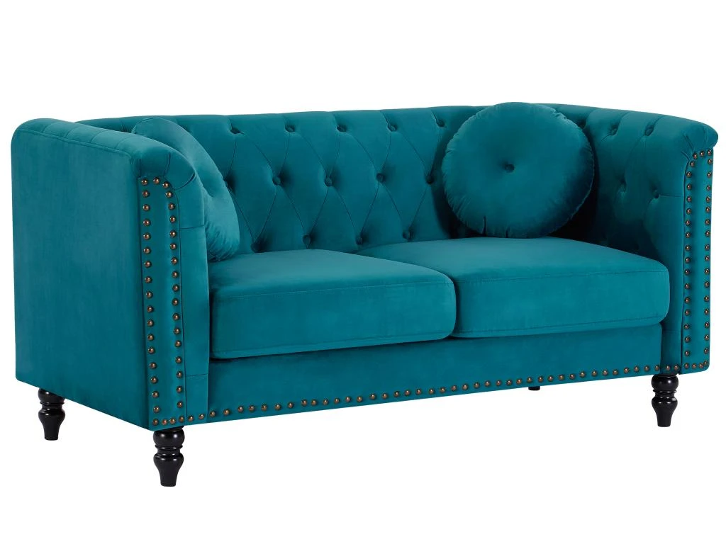 Canapés 3 Places Et 2 Places En Velours Bleu Canard TURNER 9 Canapés 3 Places Et 2 Places En Velours Bleu Canard TURNER – Image 9