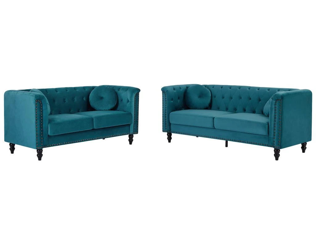 Canapés 3 Places Et 2 Places En Velours Bleu Canard TURNER 2 Canapés 3 Places Et 2 Places En Velours Bleu Canard TURNER – Image 2