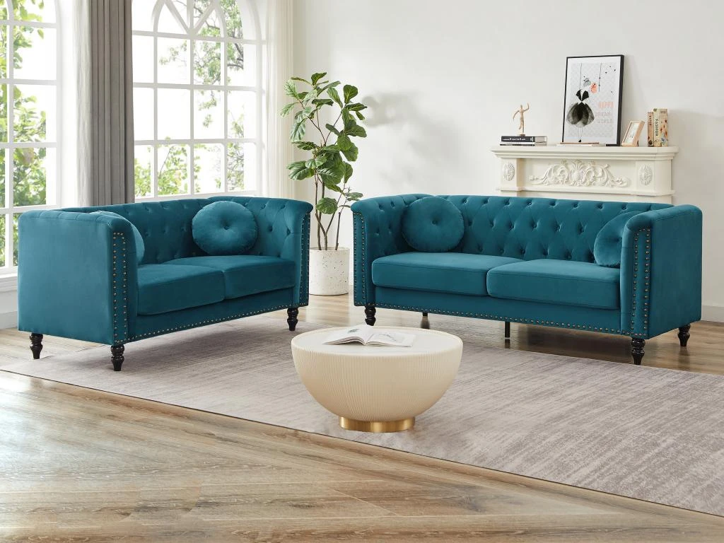 Canapés 3 Places Et 2 Places En Velours Bleu Canard TURNER 1 Canapés 3 Places Et 2 Places En Velours Bleu Canard TURNER