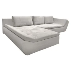 Canapé Convertible Angle Gauche En Tissu Côtelé Gris Clair - WINNIE