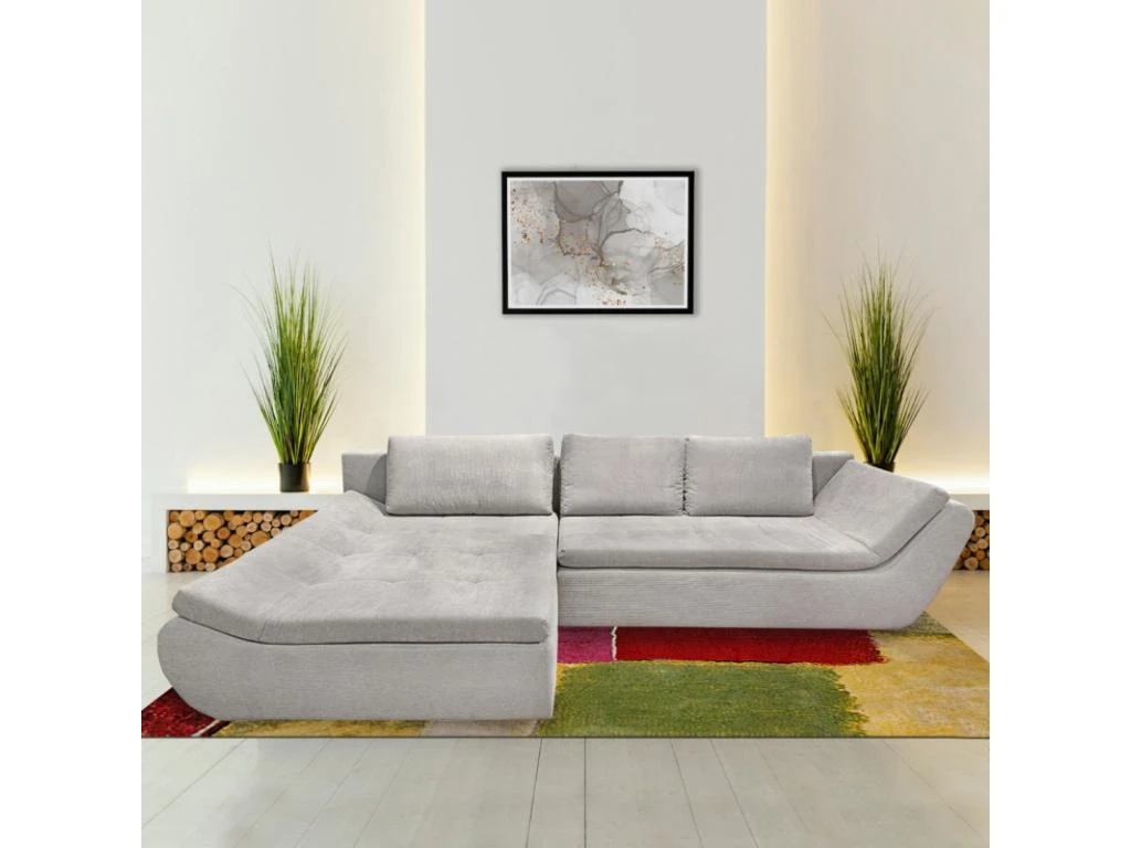 Canapé Convertible Angle Gauche En Tissu Côtelé Gris Clair - WINNIE 2 Canapé Convertible Angle Gauche En Tissu Côtelé Gris Clair - WINNIE – Image 2