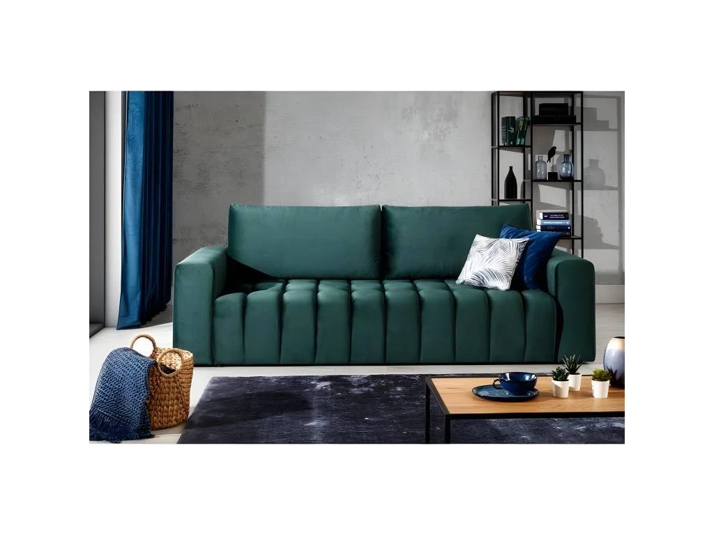 Canapé 3 Places Convertible Et Espace De Rangement - Vert - En Tissu Velours De Qualité Luxe, LAZIO 1 Canapé 3 Places Convertible Et Espace De Rangement - Vert - En Tissu Velours De Qualité Luxe, LAZIO