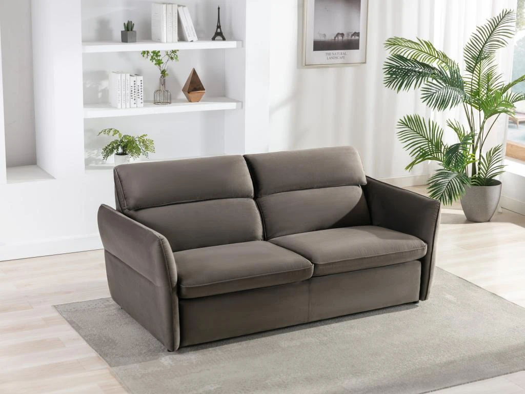 Canapé 3 Places Convertible En Velours Taupe IRVINE 7 Canapé 3 Places Convertible En Velours Taupe IRVINE – Image 7