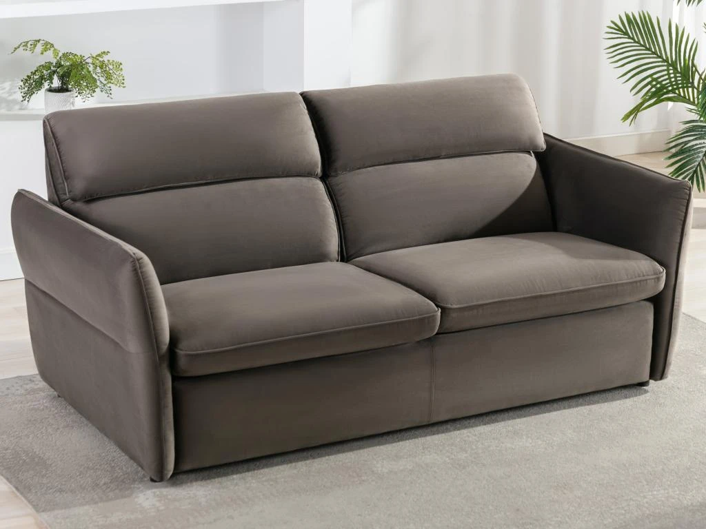 Canapé 3 Places Convertible En Velours Taupe IRVINE 1 Canapé 3 Places Convertible En Velours Taupe IRVINE