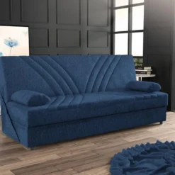 Canapé Dmalama, Canapé Conteneur 3 Places Avec 2 Coussins Inclus, Canapé De Salon En Tissu Rembourré Avec Ouverture Clic-clac, 181x81h88 Cm, Bleu