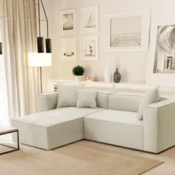 Canapé D'angle Gauche En Tissu Crème ACACE