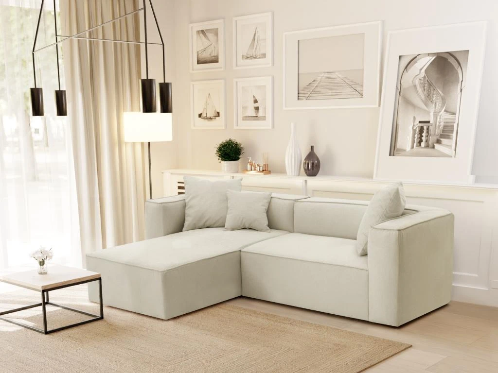 Canapé D'angle Gauche En Tissu Crème ACACE 1 Canapé D'angle Gauche En Tissu Crème ACACE