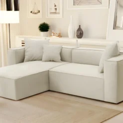 Canapé D'angle Gauche En Tissu Crème ACACE 9 Canapé D'angle Gauche En Tissu Crème ACACE -Promos Chesteris Boutique canape 10877237