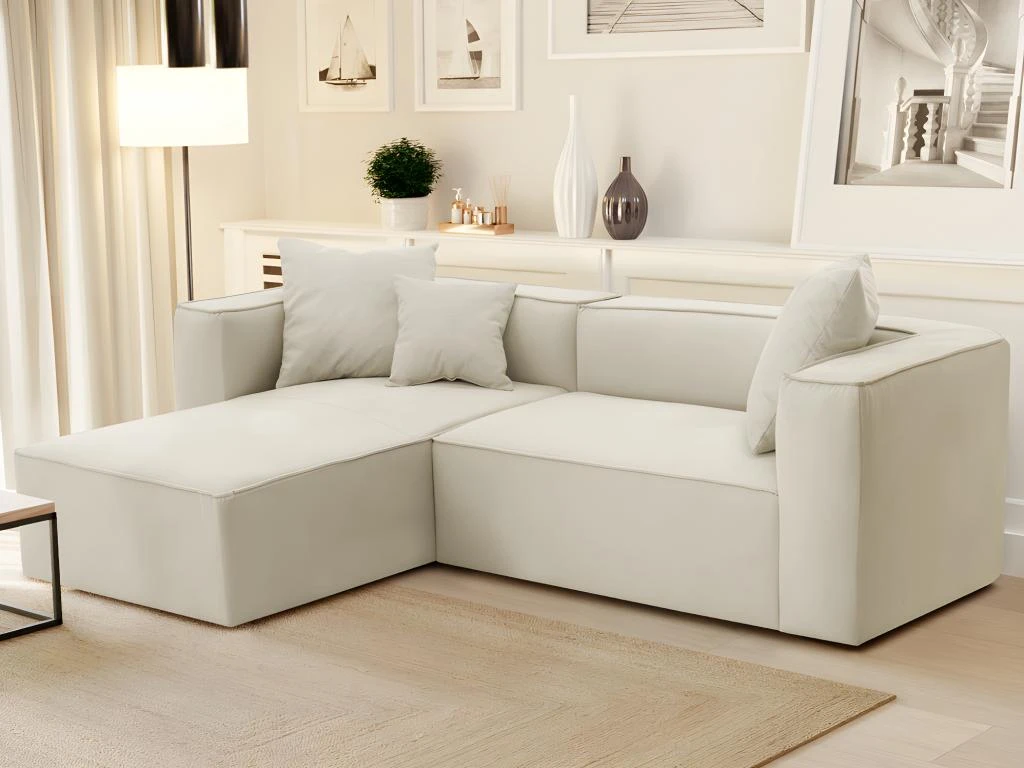 Canapé D'angle Gauche En Tissu Crème ACACE 5 Canapé D'angle Gauche En Tissu Crème ACACE – Image 5