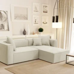 Canapé D'angle Droit En Tissu Crème ACACE