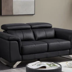 Canapé 2 Places En Cuir De Vachette Noir BREYT II -Promos Chesteris Boutique canape 10904529