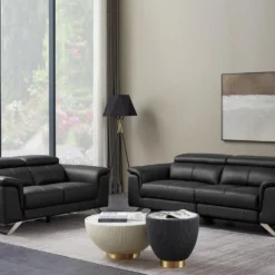 Canapé 2 Places En Cuir De Vachette Noir BREYT II