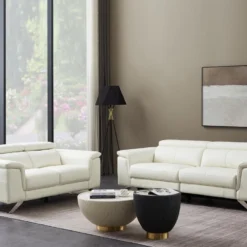 Canapé 2 Places En Cuir De Vachette Blanc BREYT II