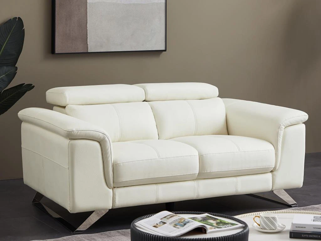 Canapé 2 Places En Cuir De Vachette Blanc BREYT II 9 Canapé 2 Places En Cuir De Vachette Blanc BREYT II – Image 9