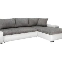 Canapé D'angle Convertible Droit 4 Places Avec Coffre Joakim Gris Et Blanc