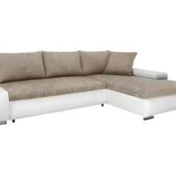 Canapé D'angle Convertible Droit 4 Places Avec Coffre Joakim Beige Et Blanc