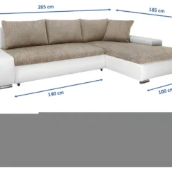 Canapé D'angle Convertible Droit 4 Places Avec Coffre Joakim Beige Et Blanc -Promos Chesteris Boutique canape 11107229