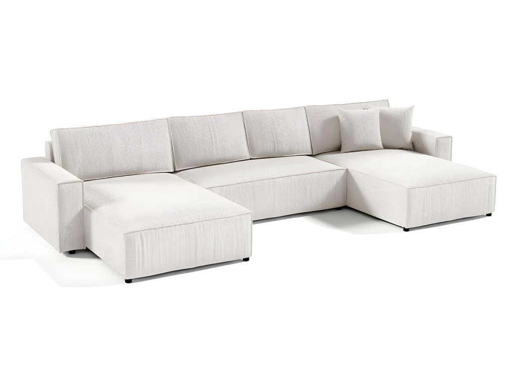Canapé En U 5 Places Avec Coffre Isaac Velours Côtelé Blanc Cassé 1 Canapé En U 5 Places Avec Coffre Isaac Velours Côtelé Blanc Cassé