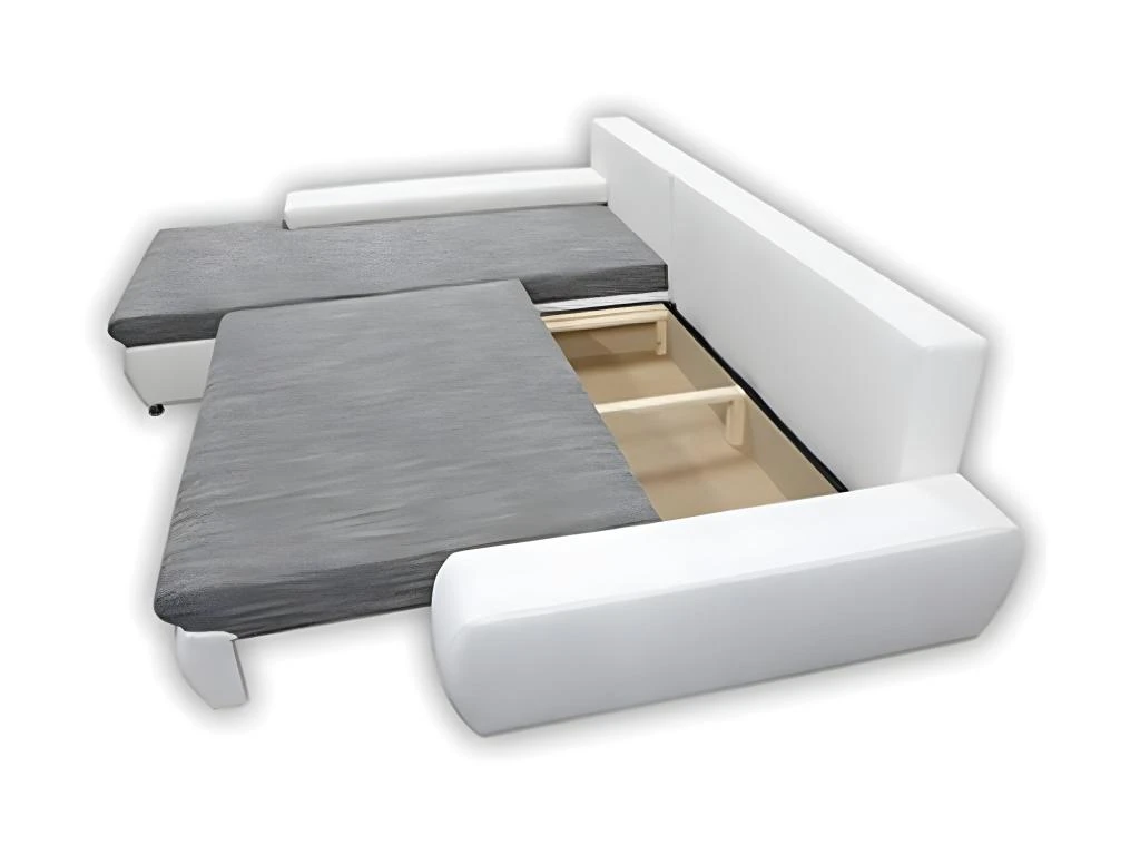 Canapé D'angle Convertible Gauche 4 Places Avec Coffre Joakim Gris Et Blanc 4 Canapé D'angle Convertible Gauche 4 Places Avec Coffre Joakim Gris Et Blanc – Image 4