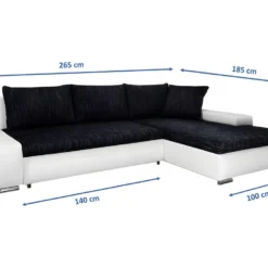 Canapé D'angle Convertible Droit 4 Places Avec Coffre Joakim Noir Et Blanc -Promos Chesteris Boutique canape 11107591