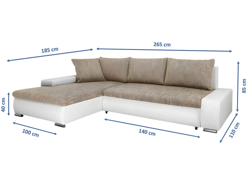 Canapé D'angle Convertible Gauche 4 Places Avec Coffre Joakim Beige Et Blanc 3 Canapé D'angle Convertible Gauche 4 Places Avec Coffre Joakim Beige Et Blanc – Image 3