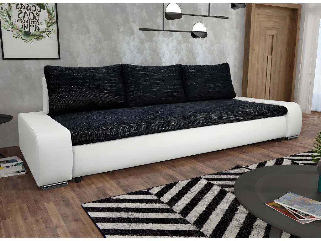 Canapé Convertible 3 Places Avec Coffre Joakim Noir Et Blanc 2 Canapé Convertible 3 Places Avec Coffre Joakim Noir Et Blanc – Image 2