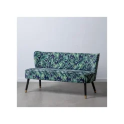 Canapé Bleu Avec Feuilles Velours/Bois - TSAMI