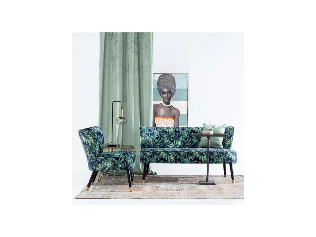 Canapé Bleu Avec Feuilles Velours/Bois - TSAMI 2 Canapé Bleu Avec Feuilles Velours/Bois - TSAMI – Image 2