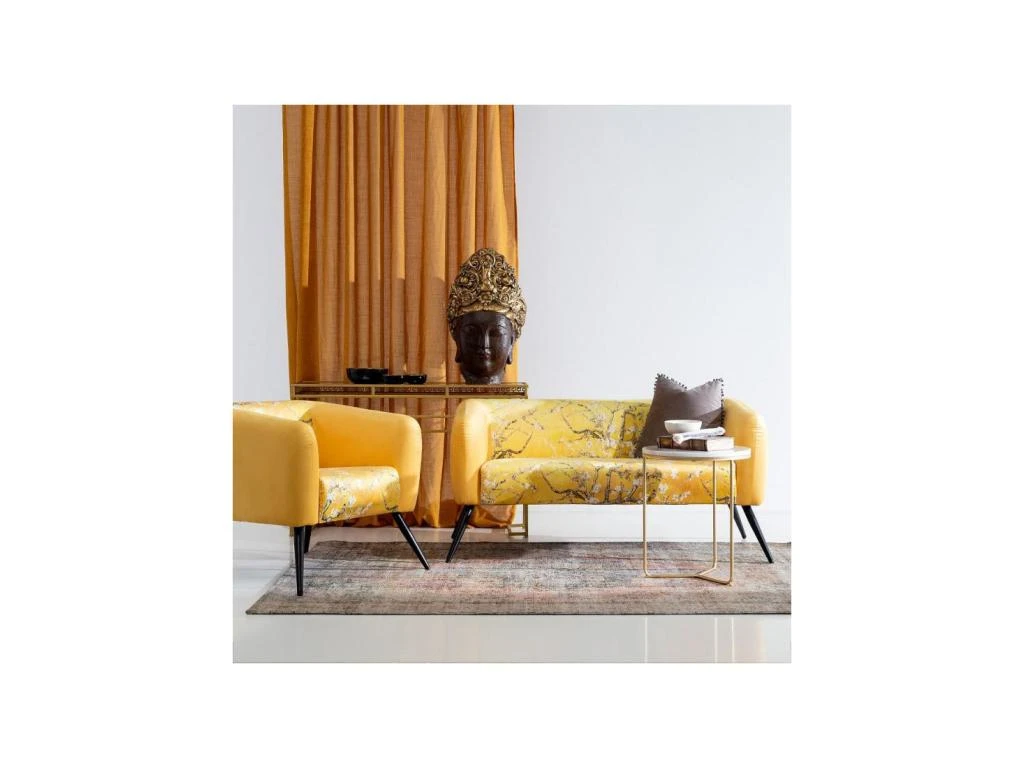 Canapé 2 Places Jaune Velours/Métal - CHELI 2 Canapé 2 Places Jaune Velours/Métal - CHELI – Image 2