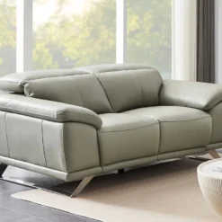 Canapé 2 Places En Cuir De Vachette Gris Clair AZIDEE II