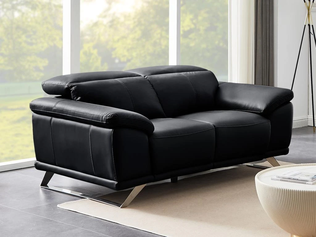 Canapé 2 Places En Cuir De Vachette Noir AZIDEE II 1 Canapé 2 Places En Cuir De Vachette Noir AZIDEE II