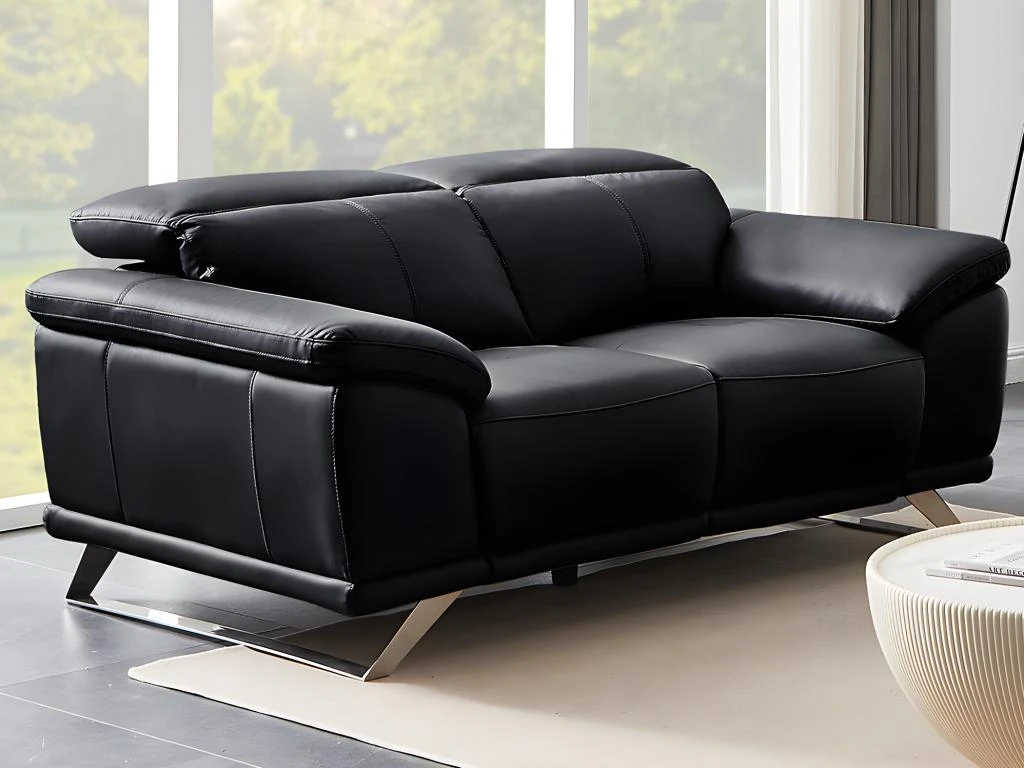 Canapé 2 Places En Cuir De Vachette Noir AZIDEE II 9 Canapé 2 Places En Cuir De Vachette Noir AZIDEE II – Image 9