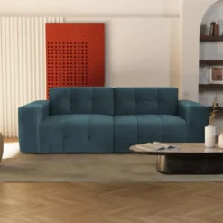 Canapé 3 Places En Velours Bleu Canard INIRIDA