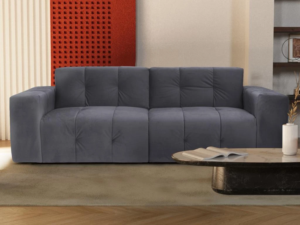 Canapé 3 Places En Velours Gris INIRIDA 5 Canapé 3 Places En Velours Gris INIRIDA – Image 5