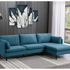Canapé D'angle Réversible En Tissu MAKAO - Bleu Canard