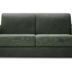 Canapé Convertible 3 Places En Velours Fines Côtes Vert - Ouverture Express - Couchage Quotidien - Matelas HD 140 X 190 - Sienne