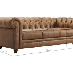 Canapé Chesterfield 3 Places Capitonné Vintage Marron Vieilli - LORD -Promos Chesteris Boutique canape 11485033
