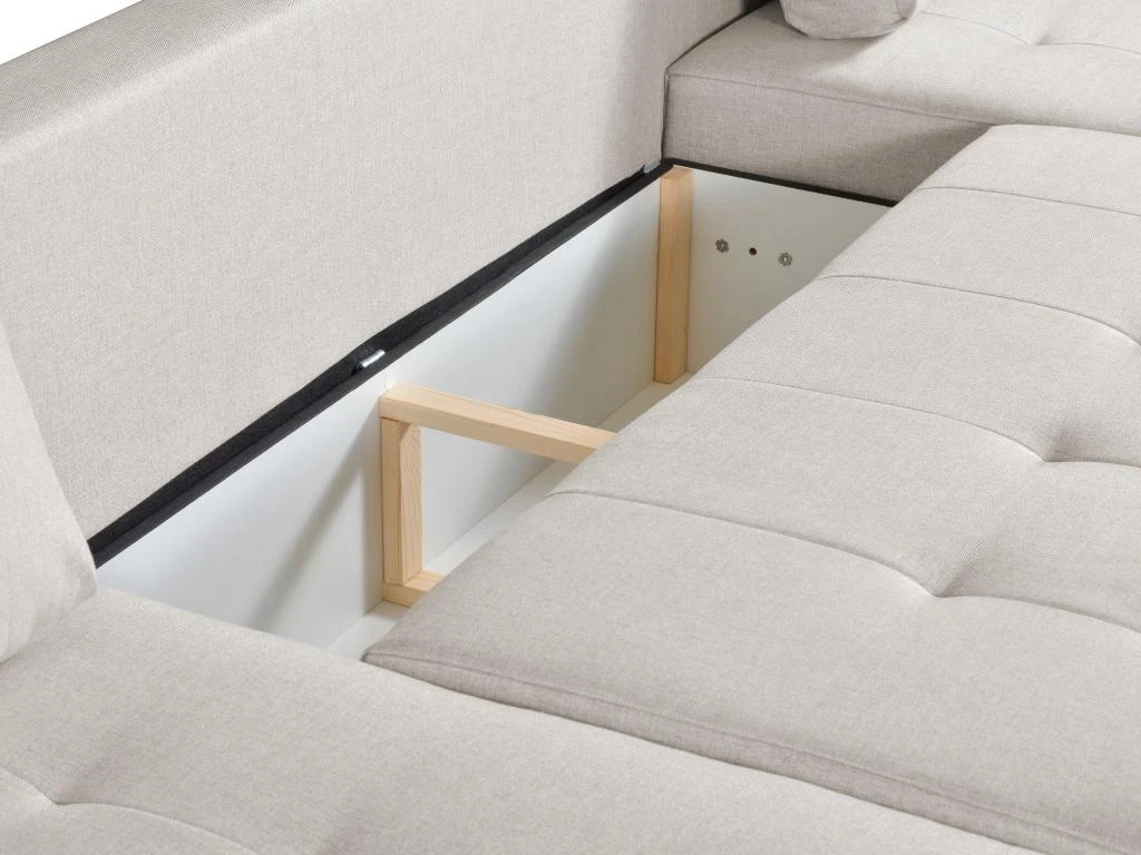 Canapé D'angle Panoramique Convertible En Tissu Beige LEANZA 6 Canapé D'angle Panoramique Convertible En Tissu Beige LEANZA – Image 6