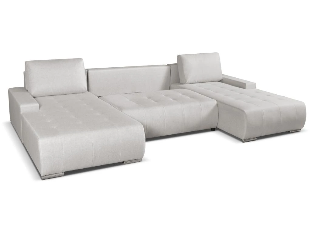 Canapé D'angle Panoramique Convertible En Tissu Beige LEANZA 5 Canapé D'angle Panoramique Convertible En Tissu Beige LEANZA – Image 5